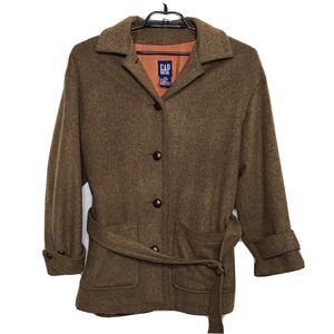 Gap Mohair Pea Coat SZ Medium Brown Button Front Belted